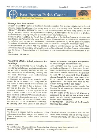 East Preston Parish Council Newsletter No 1 - Autumn 2005